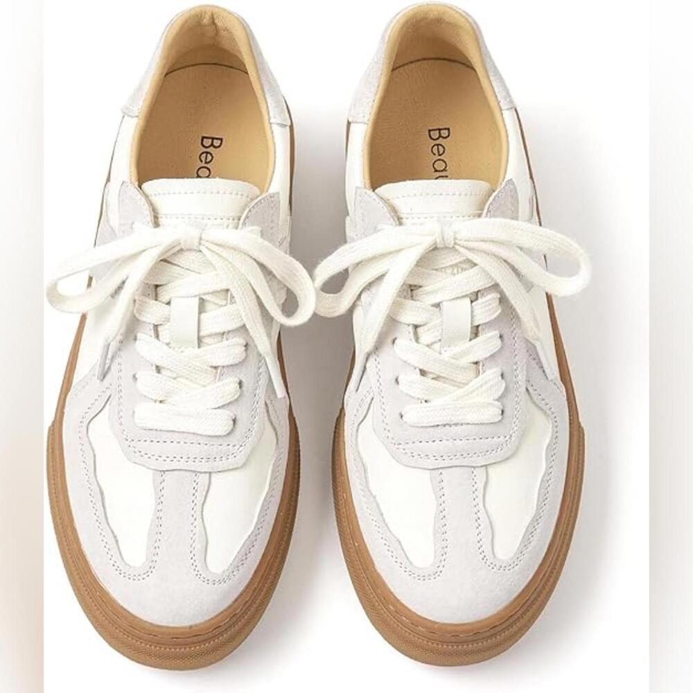 NEW BEAU TODAY Women's Fashion Leather Lace Pub OG Sneakers Shoes, 40 (US 8)